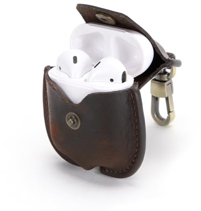 CONTACT'S FAMILY Funda para AirPods de 1ª/2ª generación, funda de cuero para Airpods para hombre, compatible con Apple AirPod de 1/2 generación (café)