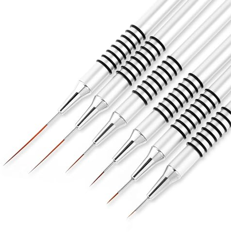 WLLHYF Lot de 6 pinceaux à liner pour nail art - Pinceau à bande fine - Outil de dessin - Polissage du métal - Pour des lignes longues et des détails fins - Argenté