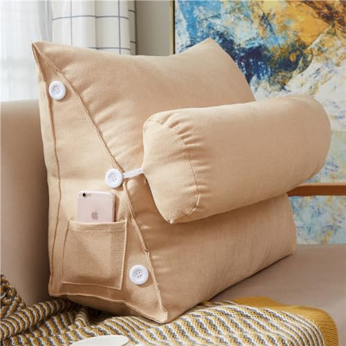 Dreieckige Positionierungsrolle, Lesekissen, ergonomisches Sofa-Ruhekissen mit Nackenstütze, Gaming-Relax-Rückenlehnenkissen für Zuhause und Büro (Beige, 45 x 22 x 50 cm, mit Nackenstütze)