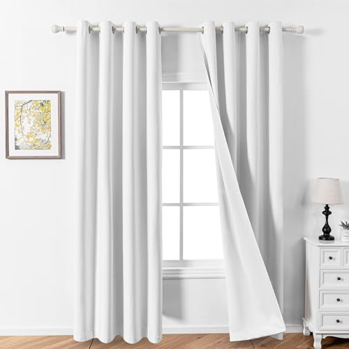 MYSKY HOME Weiße Gardinen mit Ösen Schallschutz Vorhänge Blackout Vorhang Leinenoptik Gardine Verdunkelungsvorhang für Kinderzimmer und Wohnzimmer,2er Set H 245 x B 140 cm,Weiß.