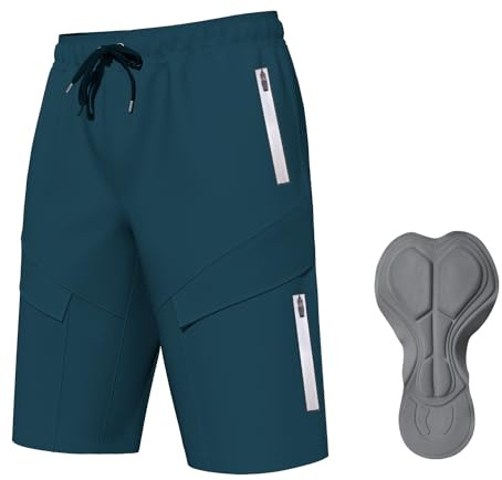 Lo.gas Radhose Herren Gepolstert Kurz 6 mit Taschen,Mountainbike Shorts Atmungsaktiv Locker Sitzende Radlerhose für Radsport,Gravel Bike & Mountainbike Blau Large