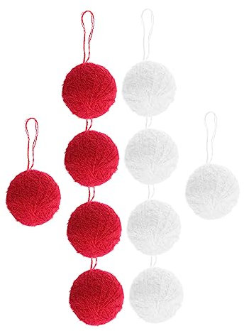 Zerodeko 10stücke Teiliges Weihnachtsbaum-anhänger Handgewickelte Mohair-wollbälle Rot Weiß Weihnachtliche Christbaumkugeln Zum Dekorieren Von Baum Party Und Festtagsdeko