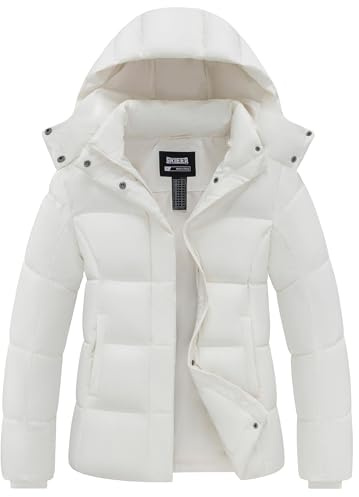 Skieer Women's Waterproof Puffer Jacket Outerwear Warm Parka Winter Snow Coat(White,Large)