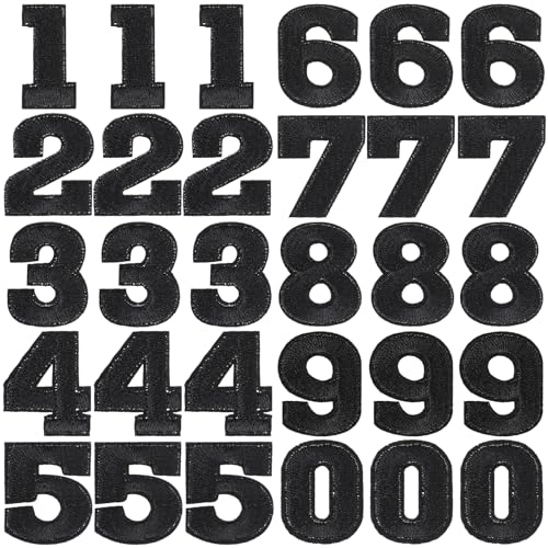30 Stück Schwarz Nummer 0–9 Bügelbilder Zahlen Aufnäher zum Aufbügeln Selbst Gestalten Stoff Applikation für Kleidung Kleid Mütze Socken T-Shirt Jeans Tasche DIY Basteln Dekoration
