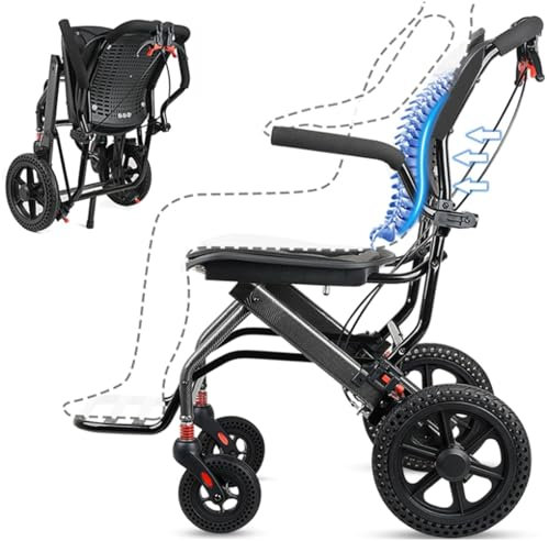 LIBRACTA Ultra-Light Transport-Rollstuhl - Folding Tragbarer Rollstuhl Mit Handbremse - Trolleys Für Ältere Flugzeugreisen