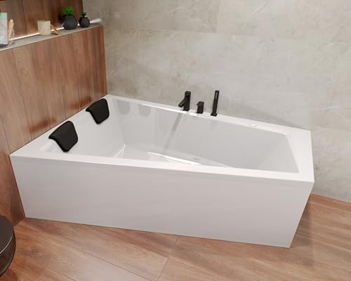 BADLAND Badewanne Original Weiß Acryl Wanne Eckbadewanne INTIMA 170x125 Links KOMPLETTSET SET + Kopfstützen + Füßen und Exklusive Chrom Automatik Ablaufgarnitur Made in EU 4in1