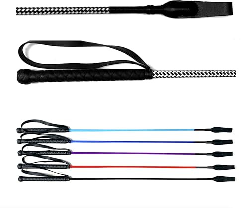 JA Horse JA0038 Springgerte Handgelenkschlaufe, Schwarz/Weiss 60 cm | Klassische Springgerte mit edlem Lederoberteil, rutschfestem Gummigriff & Schlaufe für optimalen Halt