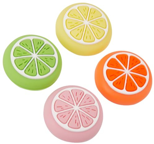 GORGECRAFT 4 Colors Silicone Thumb Grip Caps Cute Kawaii Soft Round Lemon Thumbstick Joystick Rocker Button Cover Replacement Compatible with Switch 1.7x1.7cm