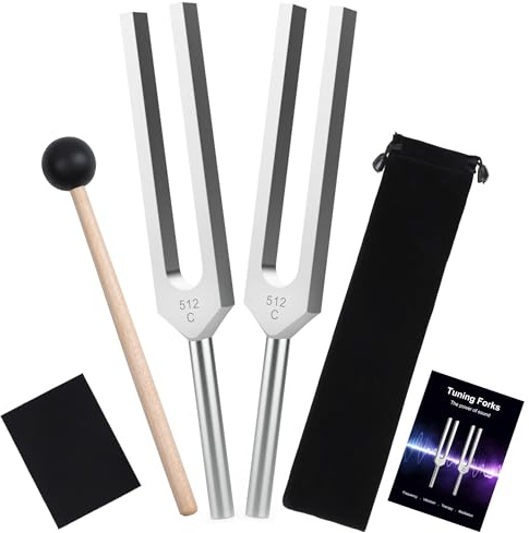 DiDiBirDi Stimmgabel mit 512 Hz, Aluminiumlegierung, mit genauer Frequenz, mit Silikonhammer und Aufbewahrungstasche, geeignet für Klangtherapie, Yoga, Meditation und Entspannung, 2 Stück