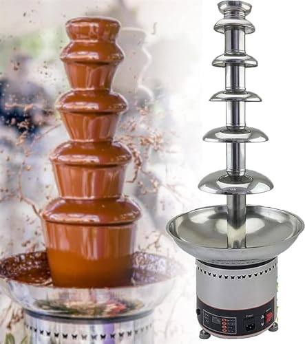 XARONF Chocolate Fountain Party Fountain, Electric Melting Chocolate Machine Stainless Steel Chocolate Fondue Pot, BBQ Sauce, Ranch, Liqueuers, Silver(6floors)