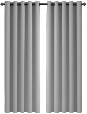 Imperial Rooms Blackout Eyelet Curtains, Light Grey 66”x 90” 1 pair | Black Out Curtains for Living Room 90 inch Drop Extra Long Curtains, Soundproof Thermal Curtains 2 Panels with Tiebacks
