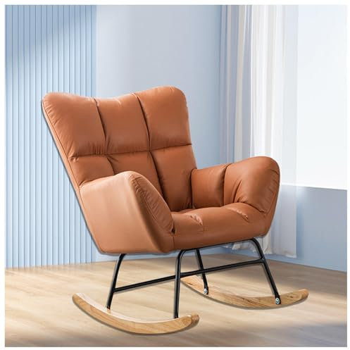 HJXBD888 Schaukelstuhl mit Armlehne, Gepolsterter Stillsessel Stillstuhl Schaukelstuhl, Belastbarkeit bis 120 kg für Wohnzimmer/Schlafzimmer/Balkon,Brown
