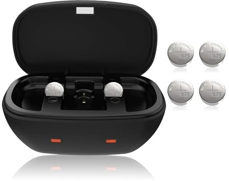 Batteries rechargeables pour appareils auditifs et chargeur pour amplificateurs d'appareils auditifs 675 Chargeur de batterie avec 6 piles rechargeables bouton