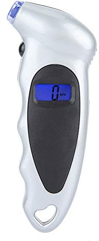 Digital Däcktrycksmätare Luft PSI Tester Mätare 4 Inställningar Bärbar Blå LCD Munstycke ABS Engineering Plast (Silver)
