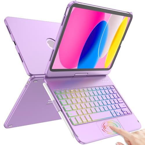 TQQ Hülle mit Tastatur für iPad A16 11 Generation 2025/10 Generation 2022(11/10.9 Zoll), mit Präzisions-Trackpad, Notebook-ähnlicher Tastatur mit 7-Farbige Hintergrundbeleuchtung, 360° Drehbar