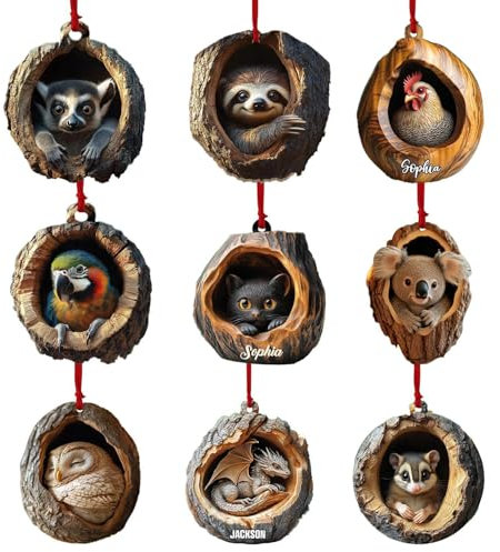 Adornos Navideños de Animales del Bosque | Patrón de Árbol de Navidad | Decoración Colgante Acrílica 2D para Árboles de Navidad