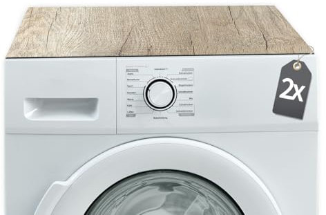 Juego de 2 almohadillas antideslizantes para lavadora, aspecto de madera en 60 cm, acabado textil recortable, alfombrilla de goma como cubierta de lavadora, almohadilla para secadora como accesorio