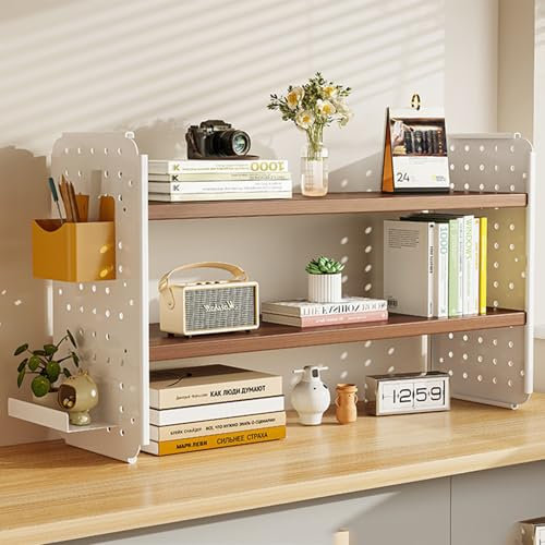 Lochplatte Schreibtisch, Stecktafel Wand Organizer, 2-stöckiges Desktop-Präsentationsregal, Lochwand Büro, Regal für Schreibtisch, Desktop-Aufbewahrungsregal for Heimbüro-Wohnheime(Brown,40x15cm/16x6i