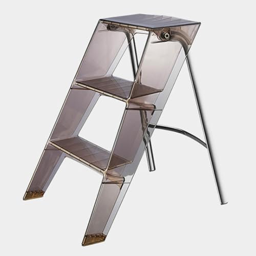 Scala a tre gradini in acrilico, semplice uso domestico, scala pieghevole leggera e portatile, può essere utilizzata come mensola e sedia, risparmiando spazio, marrone
