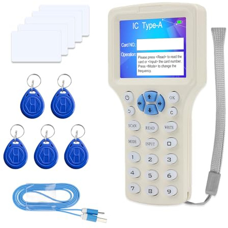 ReaIOKbii Reader Writer Duplikator, NFC Reader, 125KHz 13.56MHz 10 Frequenzen RFID Smart Card Cloner, Farbbildschirm, verschlüsselter Karten-Decoder, mit beschreibbaren Schlüsseln, Karten, kostenloser