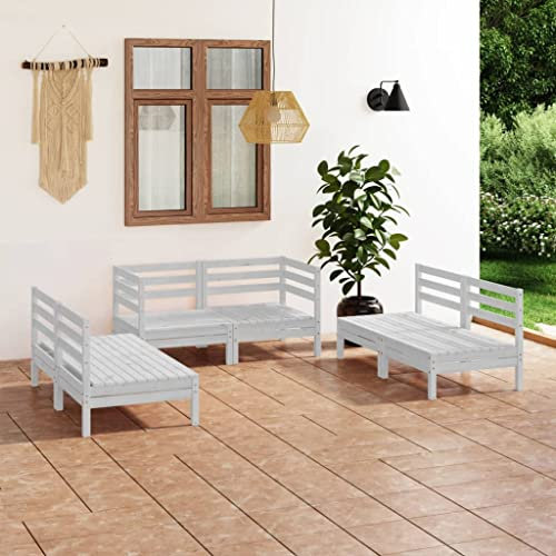KTHLBRH 6-TLG. Garten-Lounge-Set Weiß Massivholz Kiefer Outdoor-Möbel-Sets Terrassenmöbel-Sets Gartenmöbel-Sets Balkonmöbel-Sets für Terrasse, Garten, Balkon