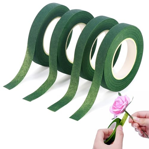 Mynoozi 4 rollos de cinta de ramo de flores verde oscuro para envolver tallos de ramo de 30 yardas/rollo