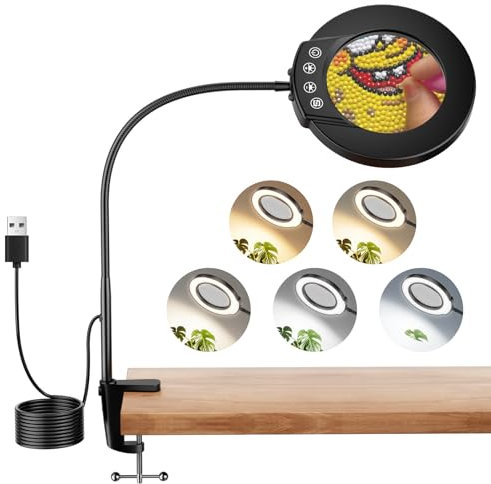 Nazano Magnifying Glass with Light and Stand, 10X Magnifying Lamp, 3 Adjustable Colour Modes Magnifier Lamps for Crafts Hobby Reading Painting Sewing Close Work