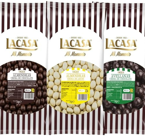 Lacasa Pack 3kg de bolas: Almendra con chocolate Negro,Almendra con chocolate Blanco,Avellana con chocolate Negro