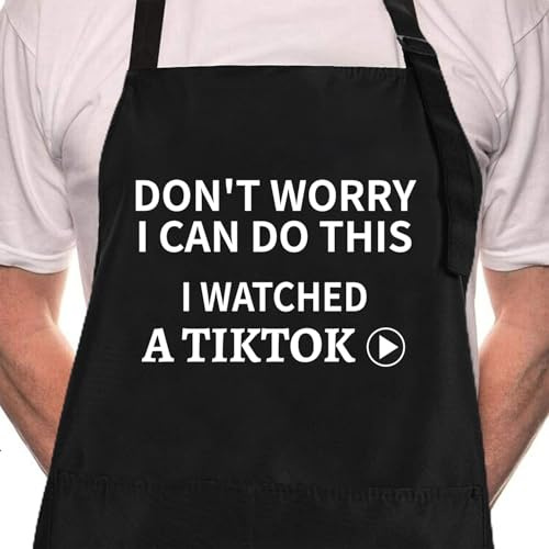 Rosoz Funny BBQ Black Chef Aprons for Men Adjustable Kitchen Cooking Aprons