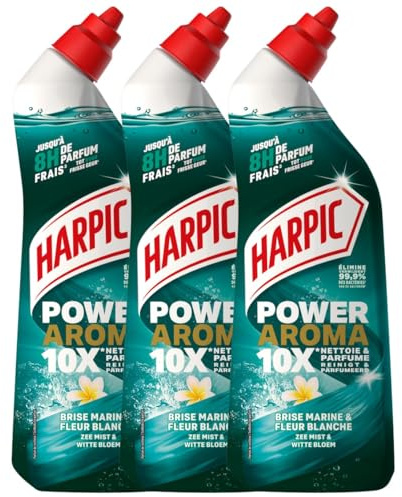 Harpic - Lot de 3 Gels WC Power Aroma - Nettoyant WC antibactérien brise marine & fleur blanche – 750 ml