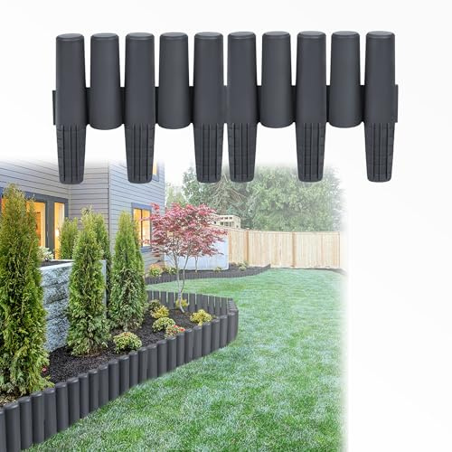 UISEBRT 19,6m Rasenkante Kunstoff Beeteinfassung Gartenzaun Beetumrandungen Holzoptik Randsteine Palisaden Garten Dekorativ Border Blumenbeet, 1 Element (L x H): 28cm x 24cm, Anthrazit