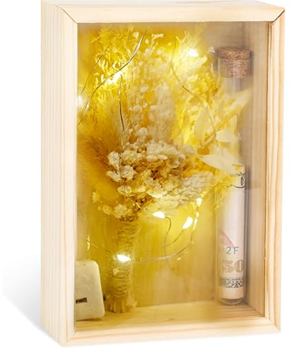 Geldgeschenk Geschenkbox, Inklusive Holzbox,Trockenblumen,Reagenzglas,Lichterketten,Karten, Als Hochzeitsgeschenke, Muttertagsgeschenk, Geburtstagsgeschenk, Konfirmation Geschenk, Geschenk zum Abitur