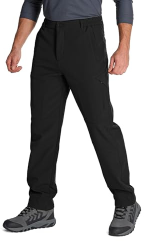 Men's Waterproof Trousers Warm Fleece Lined Ski Snow Pants Windproof Softshell Thermal Winter for Hiking Golf Walking with 5 Zip Pockets（6086，Black，42）