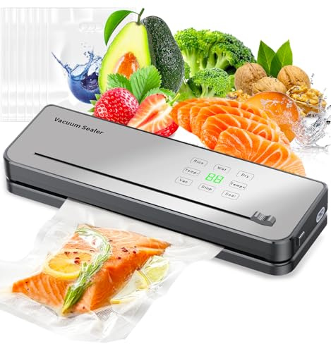 Macchina Sottovuoto Per Alimenti ESoundvol 8 in 1, con Controllo Della Temperatura, Taglierina Integrata e Display LED Visibile per La Conservazione di Alimenti Secchi e Umidi con 10 Sacchetti