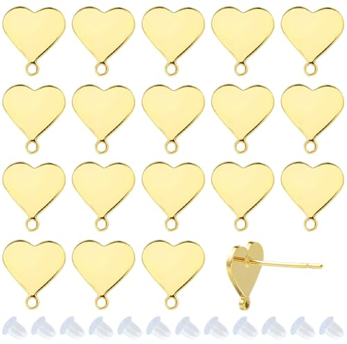 SUNNYCLUE 1 låda 20 set äkta 18K guldpläterat örhänge post med ögla örhänge stolpar kärlek hjärta öra knoppfynd för smyckestillverkning tillbehör kvinnor vuxen gör-det-själv hantverk gåva alla