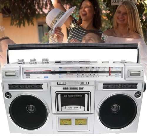 PPLDABNK Lecteur CD Boombox RéTro, Boombox Cassette Portable Classique des AnnéEs 80 avec Haut Parleurs StéRéO, RéCeption Radio Multibande, Radio AM/FM, Distance Transmission 10M pour RéUnions,Silver
