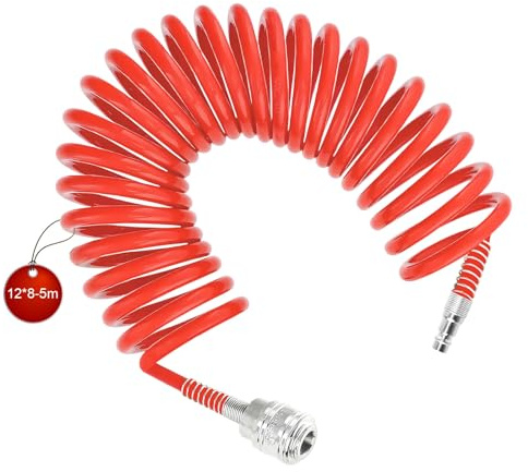 SRJQXH 5 m Druckluft Spiralschlauch, Spiralförmige Kompressor Schlauch, Durchmesser 12 x 8 mm Luftdruckschlauch,Orange Druckluft Schlauch, mit Anschlussstück, für Haushalt, Werkstatt, Autowerkstatt