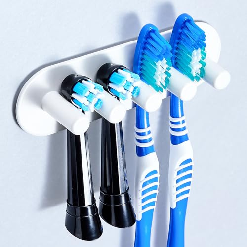 GGQ Zahnbürstenhalter Wand Ohne Bohren Elektrische Zahnbürste Halter, Aufsteckbürsten Halterung, Selbstklebend Zahnbürstenkopf Halter für Bad Zahnbürsten Aufbewahrung (Weiß, Groß)