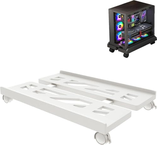 Soporte Torre Ordenador,Soporte pc,Soporte pc bajo Mesa,Soporte móvil para CPU, Ideal para Torres de PC, Soporte Universal para CPU con Cuatro Ruedas y escritorios Gaming. (Blanco).