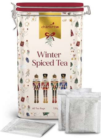 Charbrew Christmas Nutcracker Winter Spiced Tea Tin, 60 Teabags | Festive Black Tea Blend in Reusable Metal Decorative Tin