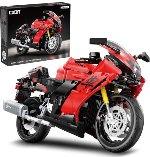 CaDA C64051W Motorcycle Building Block Set,Suzuki Hayabusa 1:6 Model,1043 PCS Licensed Superbike Replica with Functional Details & Display Stand