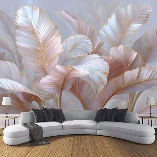 ZISTRCBAO Carta Da Parati Panoramica Foglia Di Banano Oro Rosa, Semplicità Moderna Carta Da Parati in Seta per Camera Da Letto Soggiorno Camera Dei Bambini Decorazione Da Parete 400x280cm, Rosa