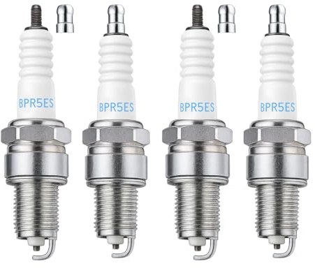 4 Pièces Bougies d’Allumage BPR5ES 7422, BPR5ES-11 Équivalent 7734, Filetage 14 mm Longueur 19 mm pour Scooter Cyclomoteur Moto, Protégée pour Meilleure Performance Moteur Allumage Efficace