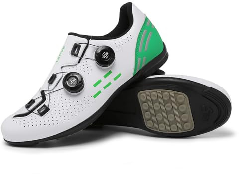 Cykelskor för män kvinnor – lätta inomhus/utomhus cykelskor med gummisula, halkfria och andningsbara mountainbike-sneakers med roterande snören, Vitgrön, 39.5 EU