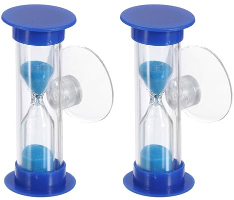 sourcing map 3 Minute Sand Timer, 2Pcs Hour Glass Timer Mini Sandglass Visual Clock with Transparent Suction Cup for Toothbrush Games Cooking Kitchen Home Office Decor, Blue