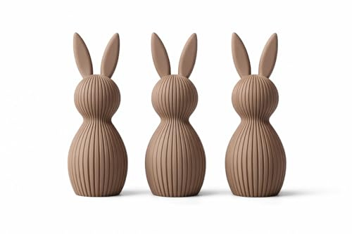 ALBA Hasen Deko 3er Set 12 cm – 3D Druck Deko Figuren im Skandinavischen Stil – Moderne Osterdeko Minimalistisch – Wohnaccessoires für Wohnzimmer, Tisch, Regal & Frühlingsdeko (Karamel, ALBA Nord)