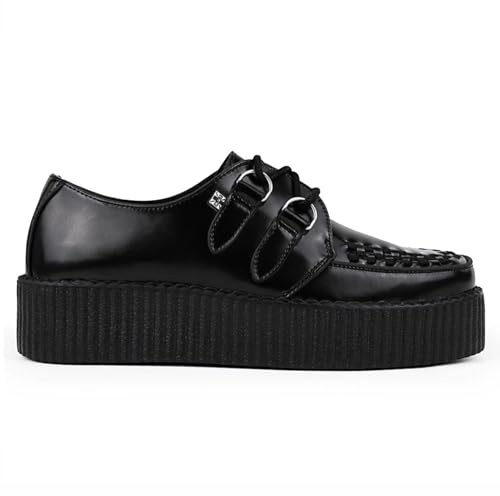 TUK skor unisex Viva High Creepers – läder plattform snörning gotiska skor, Svart, 9 UK Men/ 10 UK Women