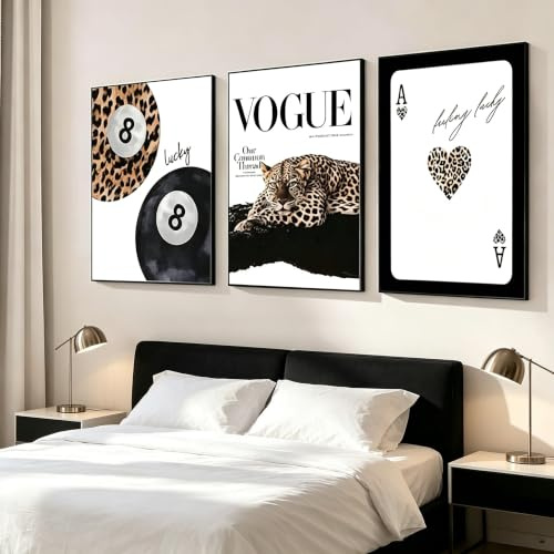 JANAGIN 3er Set Leinwand Bilder, Moderne Bilder Wohnzimmer Poster Set, Leopard Wandbilder für Schlafzimmer, Ohne Rahmen (50x70 cm)