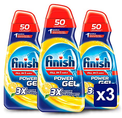 Finish Lessive pour lave-vaisselle All en 1 Max Powergel, citron, 3 x 1000 ml, 150 lavages