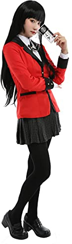 Cosplay.fm Women's Anime Cosplay Costume School Uniform Houndstooth Skirt with ID Card(M, Red)